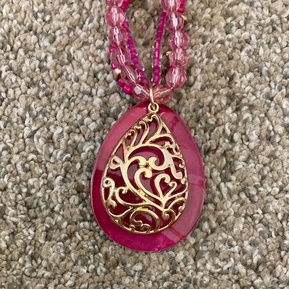 Mixit Fuchsia and Gold Filigree Necklace - Picture 1 of 4